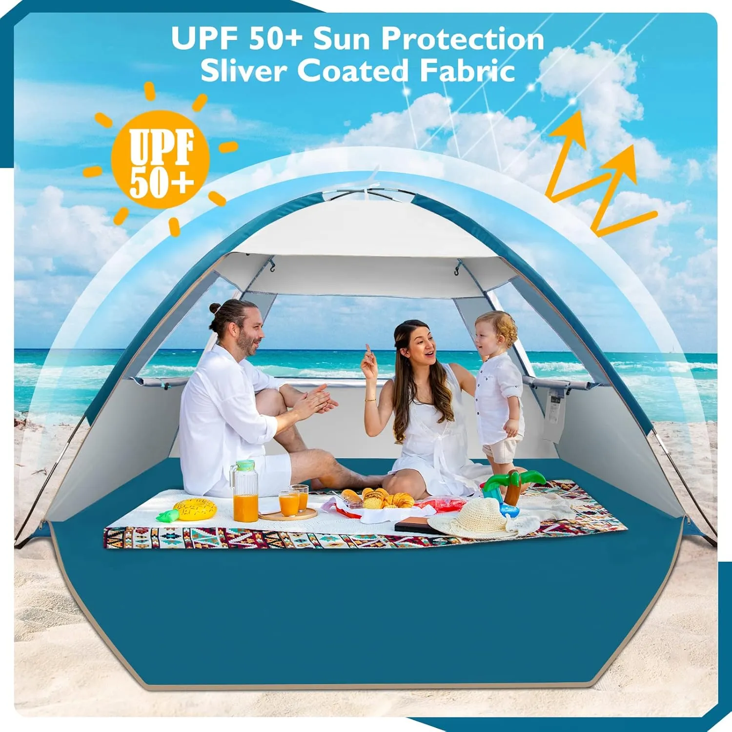COMMOUDS Beach Tent Sun Shade for 3/4-5/6-7/8-10 Person, UPF 50  Beach Sun Shelter Canopy Tent, Lightweight, Easy Set Up and Carry