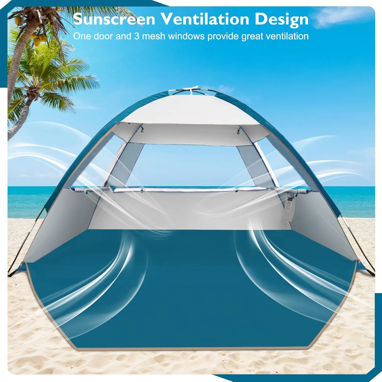 COMMOUDS Beach Tent Sun Shade for 3/4-5/6-7/8-10 Person, UPF 50  Beach Sun Shelter Canopy Tent, Lightweight, Easy Set Up and Carry