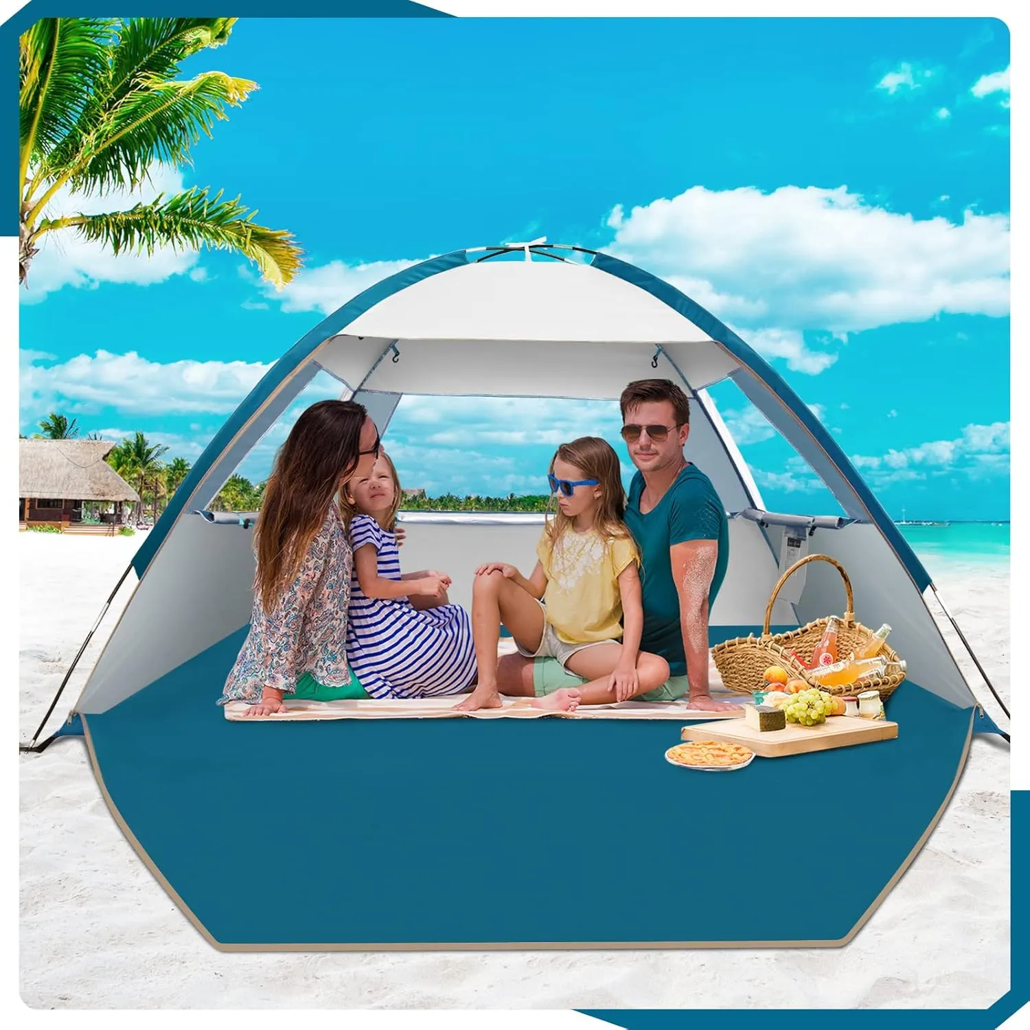 COMMOUDS Beach Tent Sun Shade for 3/4-5/6-7/8-10 Person, UPF 50  Beach Sun Shelter Canopy Tent, Lightweight, Easy Set Up and Carry