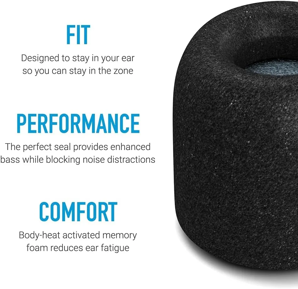 Comply Sport Pro | Memory Foam Replacement IEM Ear Tips for Jaybird, BlueBuds, Freedom & More | Superior Noise Isolation, Ultimate Comfort, Secure Fit | Black (S/M/L) (3 Pairs)