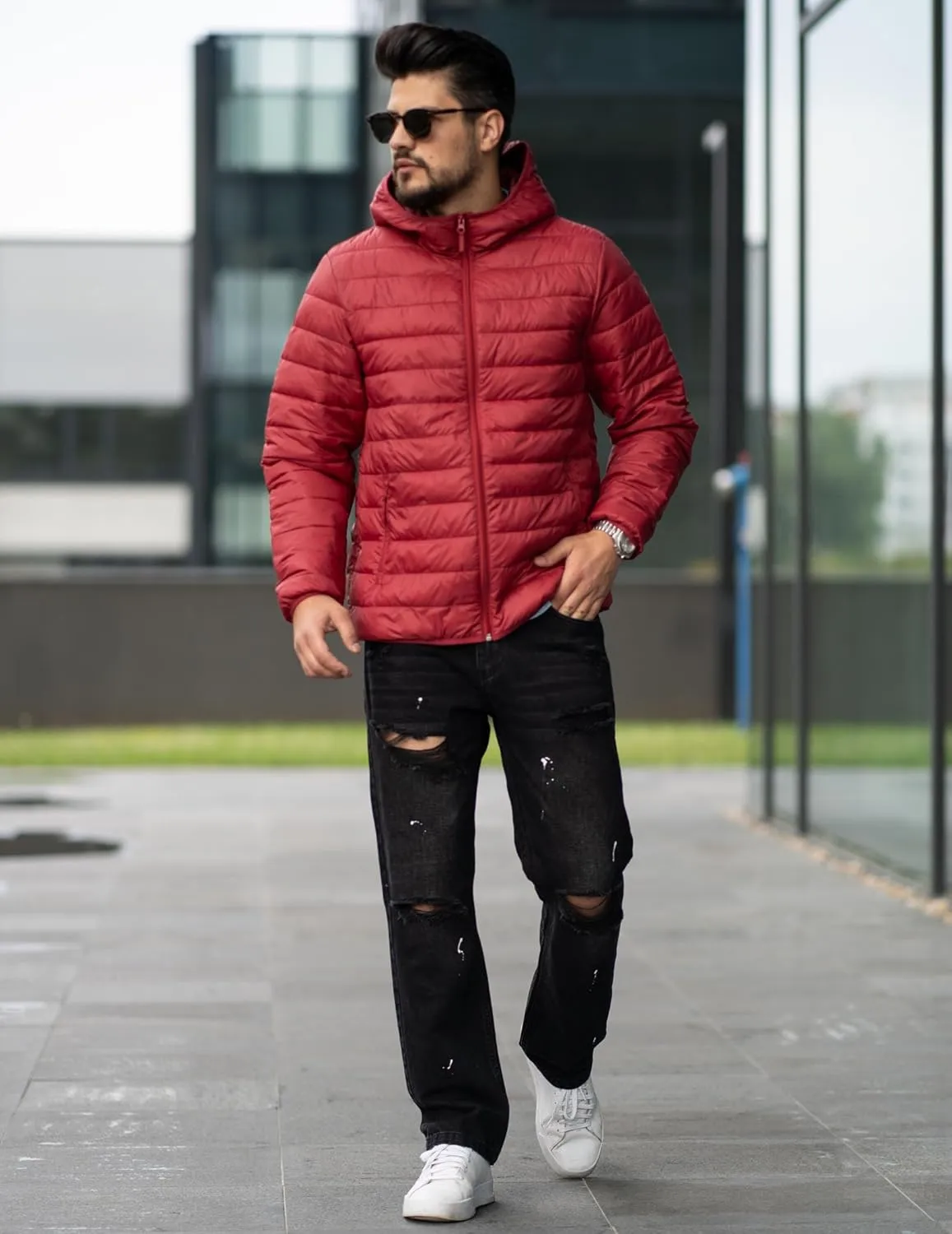 COOFANDY Mens Packable Puffer Jacket Lightweight Hooded Insulated Winter Coat Windproof Zipper Down Jacket