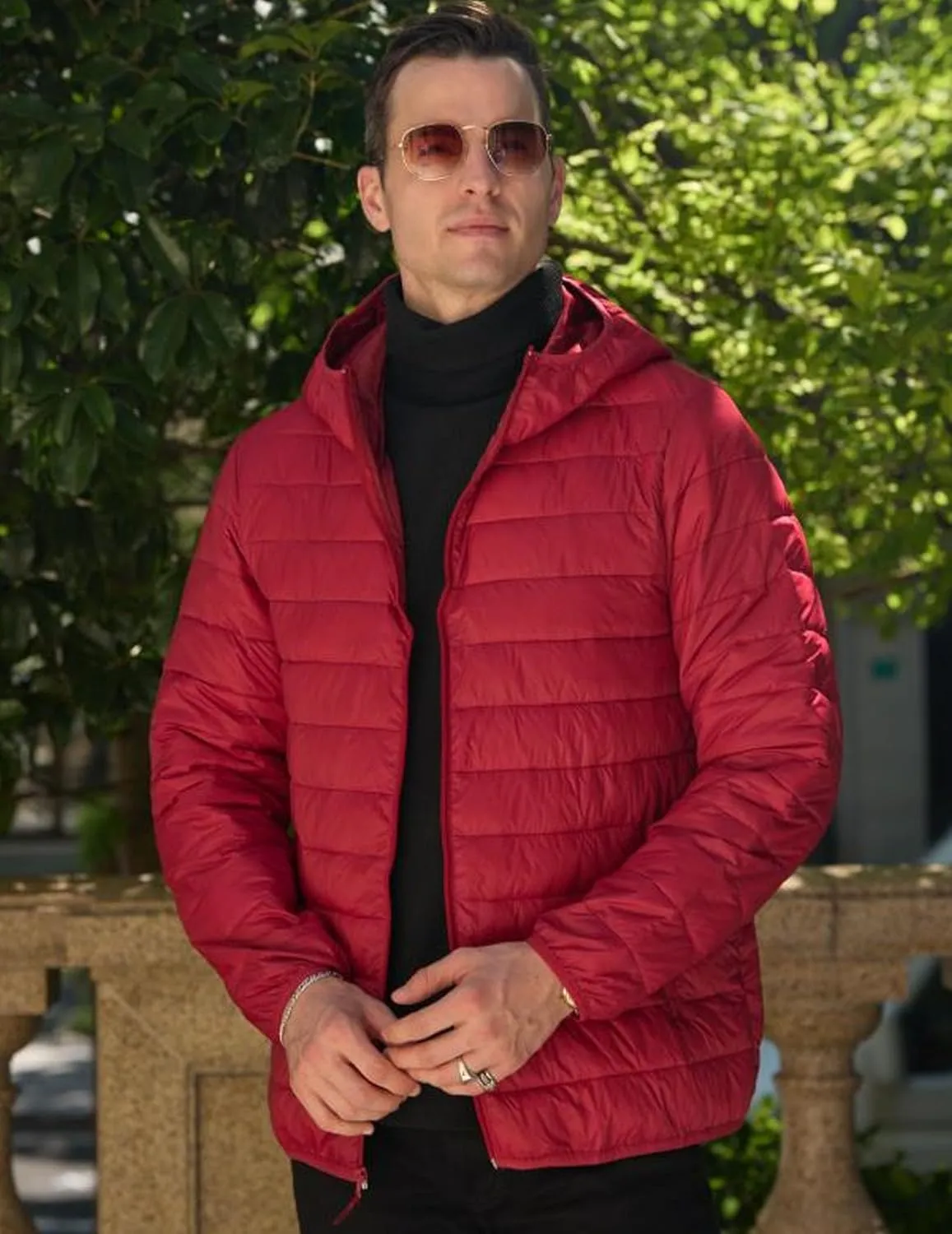 COOFANDY Mens Packable Puffer Jacket Lightweight Hooded Insulated Winter Coat Windproof Zipper Down Jacket