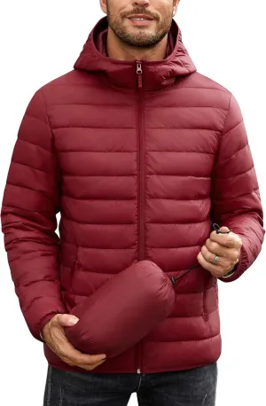 COOFANDY Mens Packable Puffer Jacket Lightweight Hooded Insulated Winter Coat Windproof Zipper Down Jacket