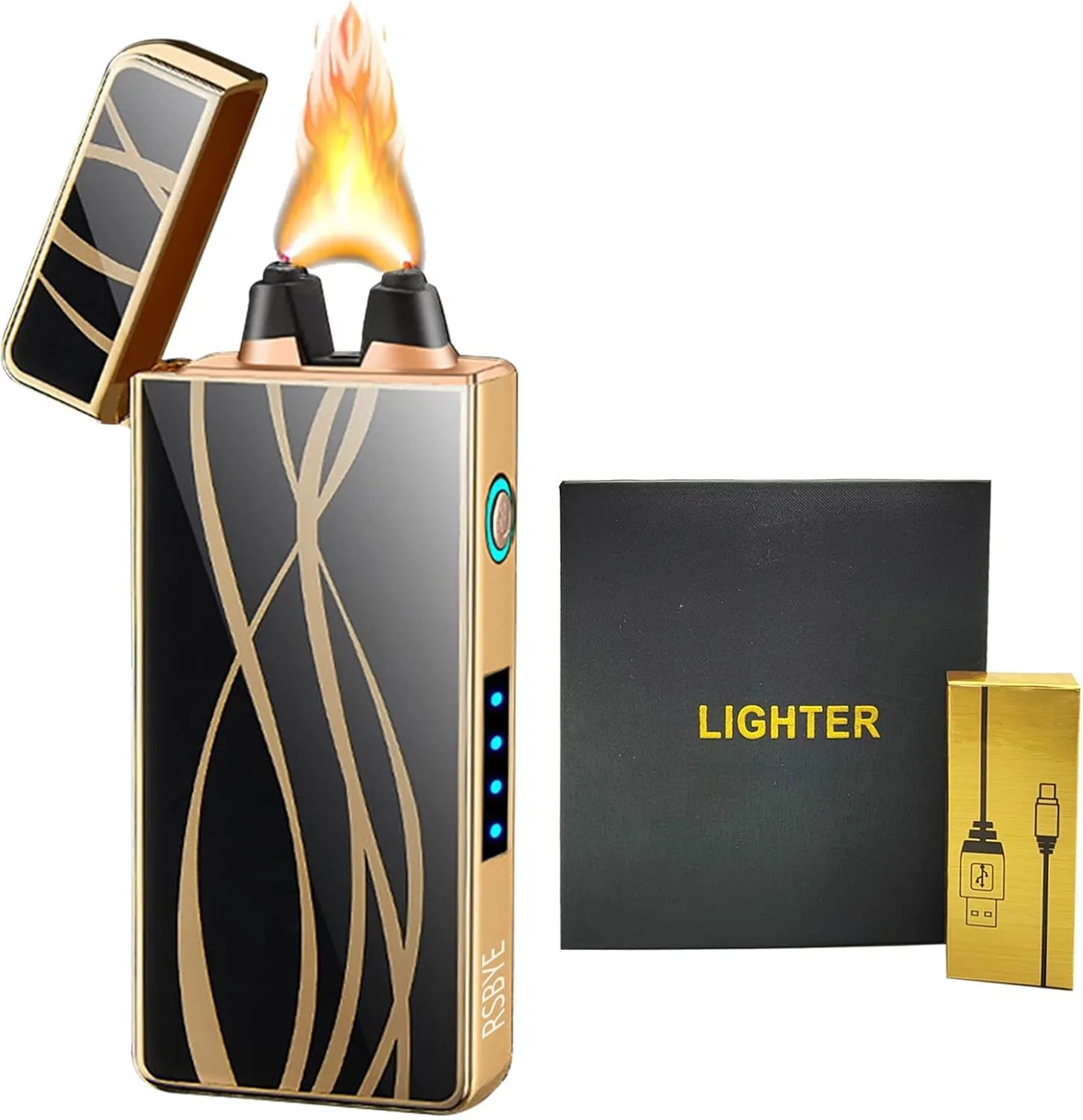 Cool Electric Lighters Plasma Lighters Big Flame Lighter USB Rechargeable Lighter Arc Lighter Butane Free with LED Battery Indicator(Streamline)