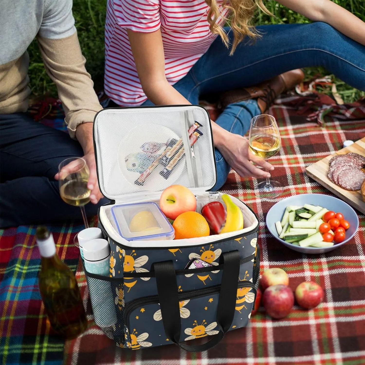 Cooler Bag Insulated Picnic Bag Large Lunch Box Reusable Tote Bag Soft Sided Portable Beach Cooler Grocery Camping