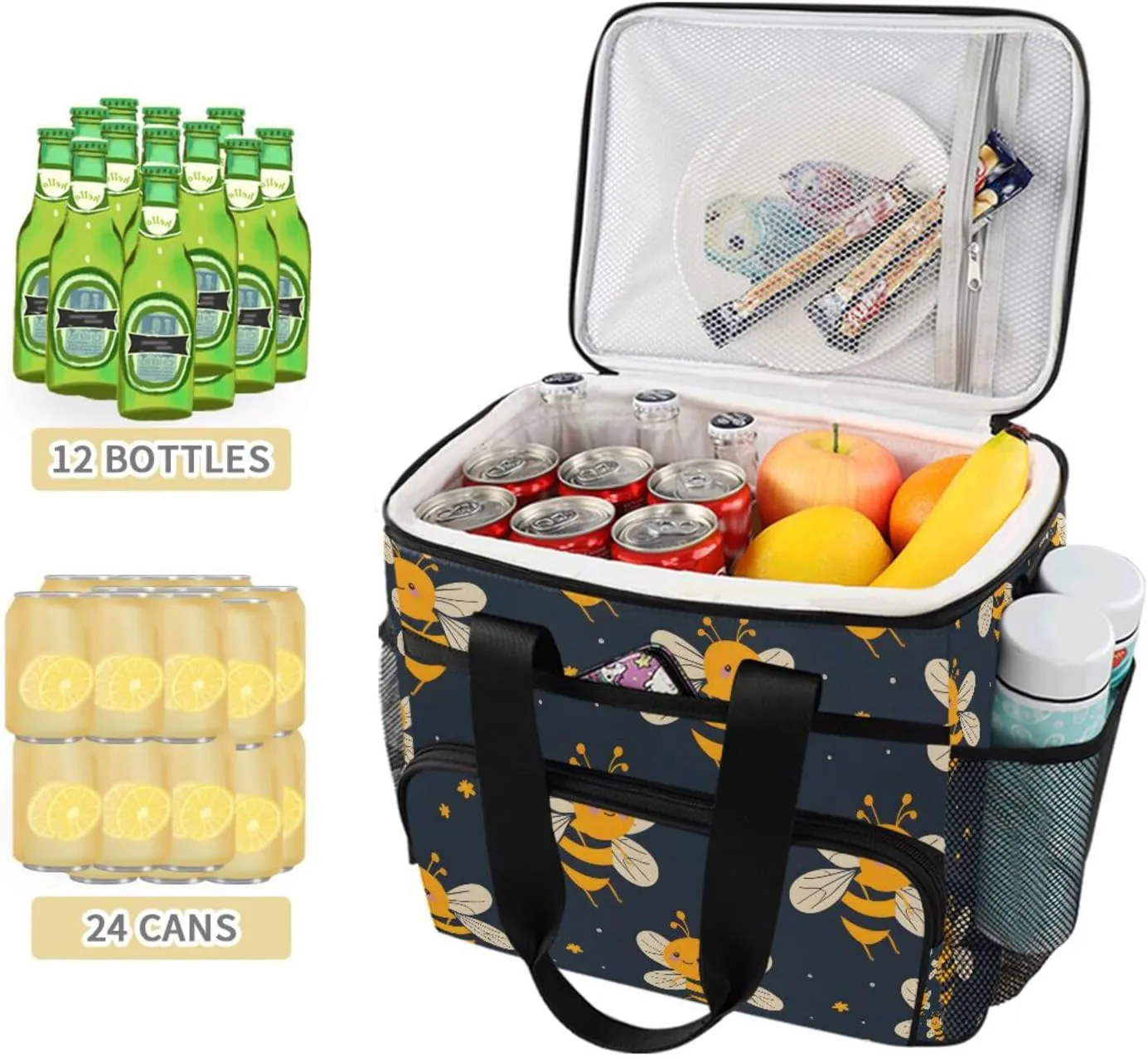 Cooler Bag Insulated Picnic Bag Large Lunch Box Reusable Tote Bag Soft Sided Portable Beach Cooler Grocery Camping