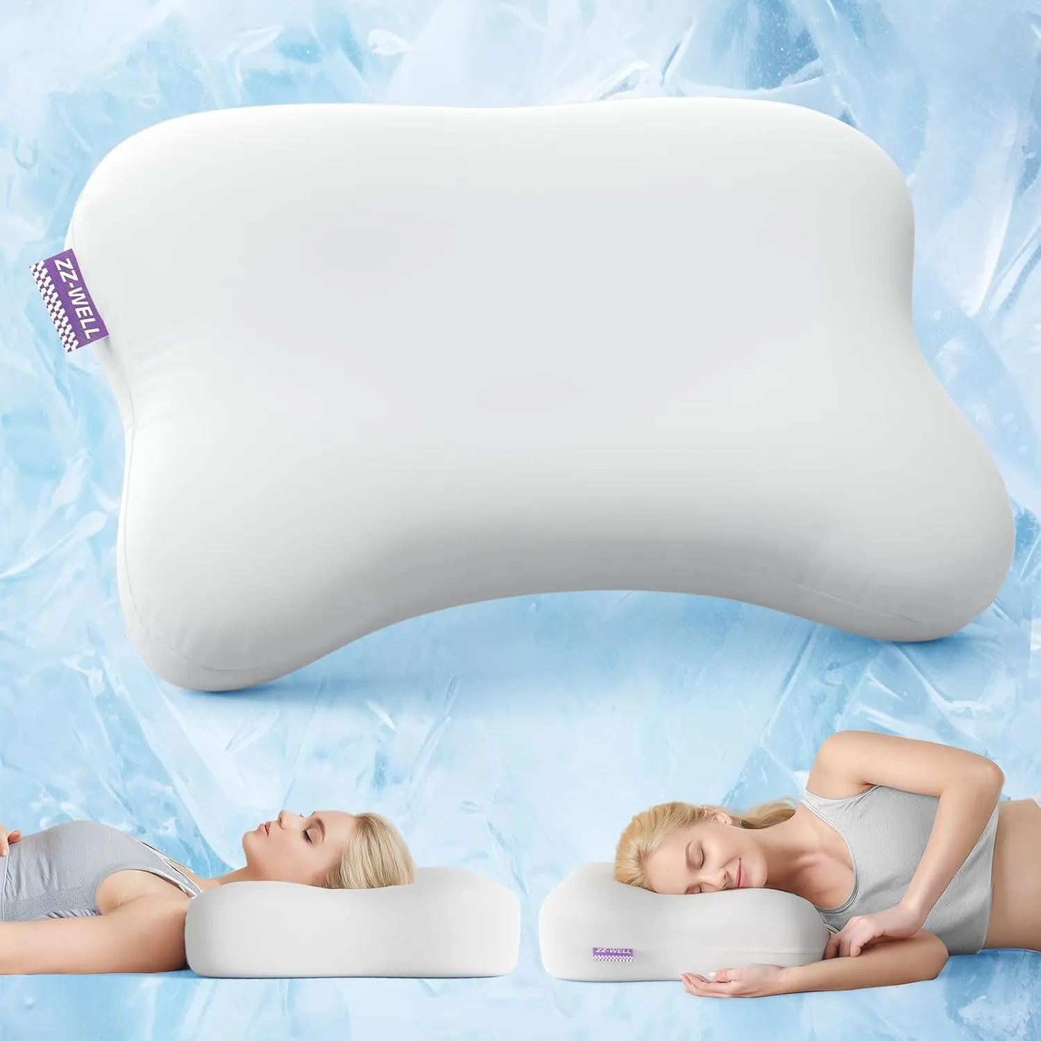 Cooling Side Sleeper Pillow- Ergonomic Curved Soft Memory Foam Pillows - Patented Cervical Neck Pillow for Sleeping with Machine Washable Cover (Grey)
