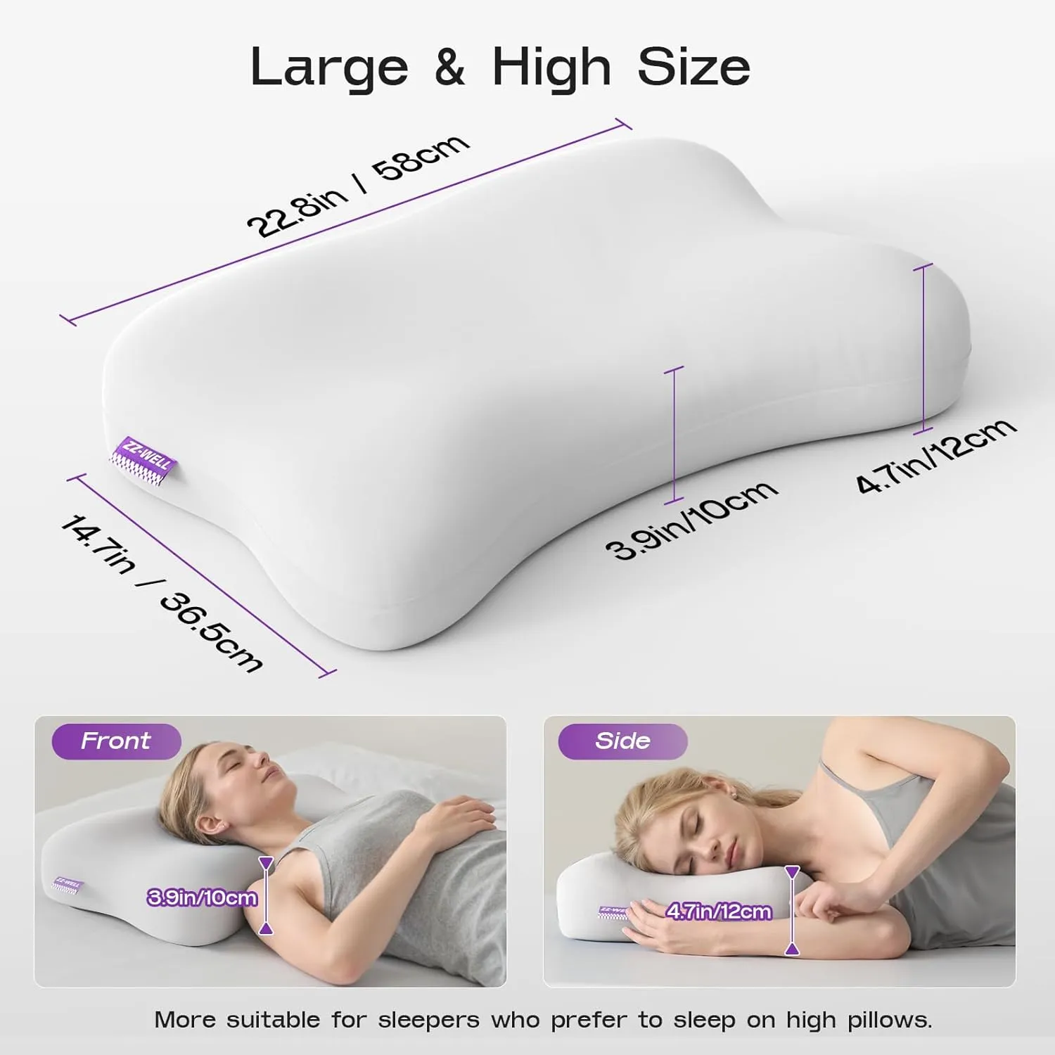 Cooling Side Sleeper Pillow- Ergonomic Curved Soft Memory Foam Pillows - Patented Cervical Neck Pillow for Sleeping with Machine Washable Cover (Grey)