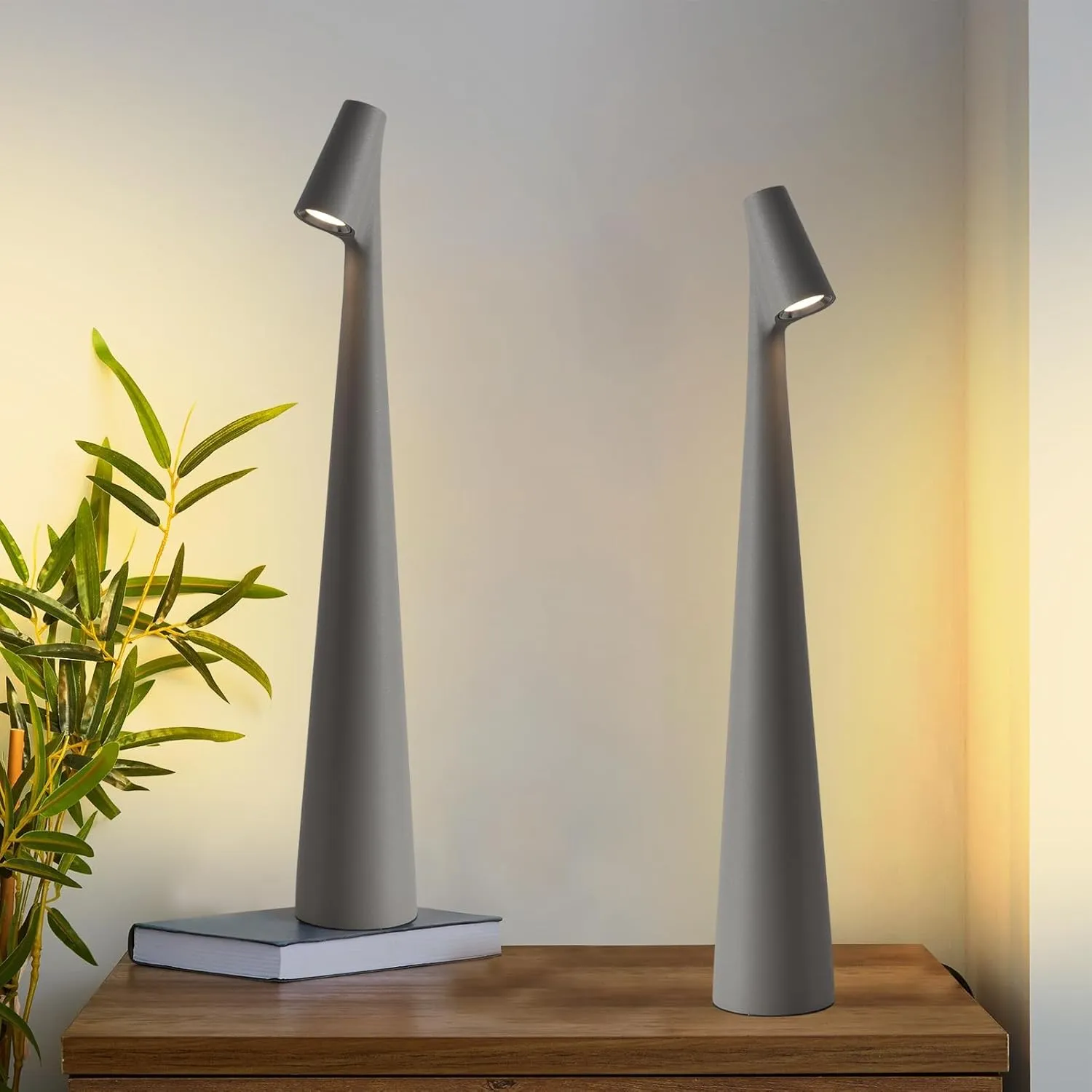 Cordless Small Table Lamps Set of 2,3 Levels Brightness Portable Desk Lamp,Rechargeable Battery Lights for Outdoor, Restaurant, Bedside, Baby Night Light,Gifts(Grey)