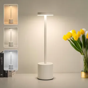 Cordless Table Lamp Rechargeable 5200mAH Battery Operated Touch Desk Lamp 3 Color Stepless Dimming Bedside Lamps Modern Wireless Portable LED Small Light for Restaurant Lighting White