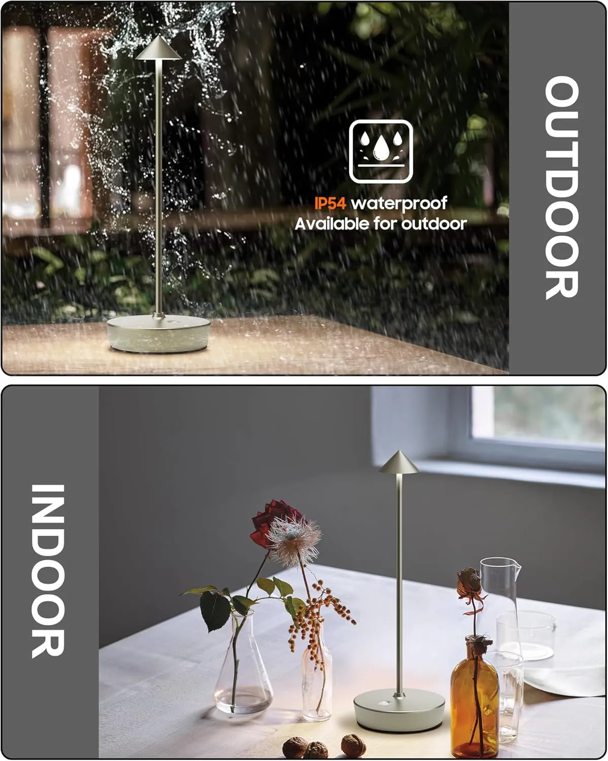 Cordless Table Lamps Rechargeable, 6000mAh Battery Operated LED Desk Lamp Outdoor Waterproof Portable Touch Dimmable Table Night Light for Patio Restaurant Dining Home Set of 2 Silver