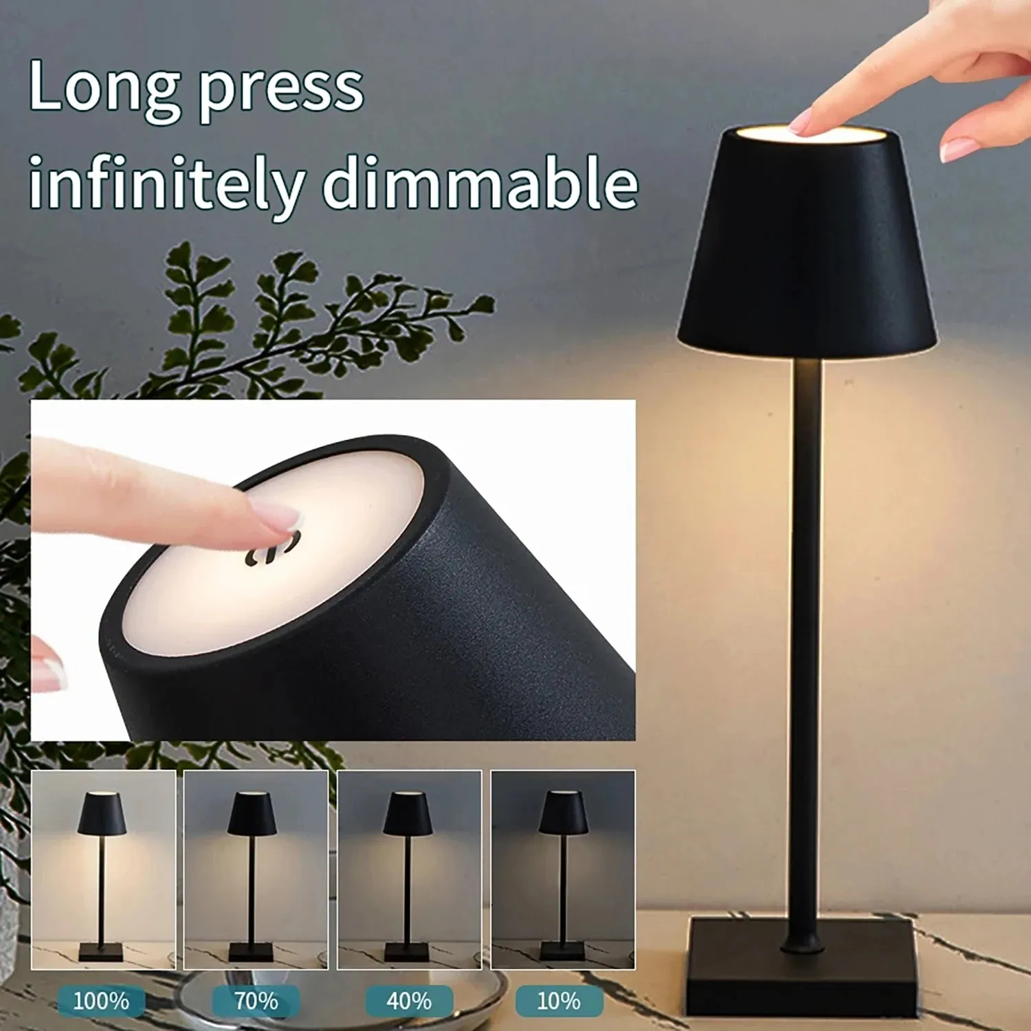 Cordless USB Rechargeable LED Table Lamp – Touch Control Light for Bedside & Ambient Decor