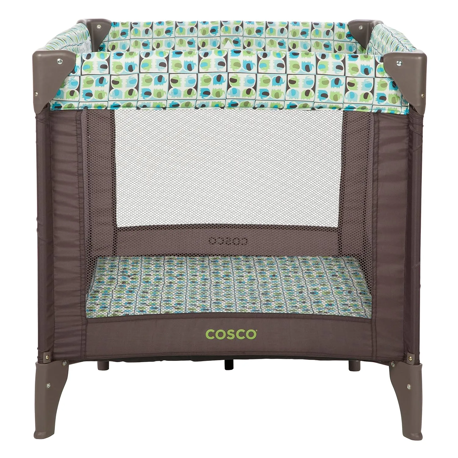 Cosco Funsport Compact Portable Playard, Lightweight, Easy Set up, Foldable Baby Playpen with Carry Bag, Elephant Squares