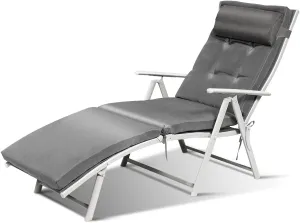 COSTWAY Outdoor Folding Chaise Lounge Chair, Lightweight 7-Gear Adjustable Recliner with Neck Pillow, No Assembly, Ideal for Deck, Patio (Grey)