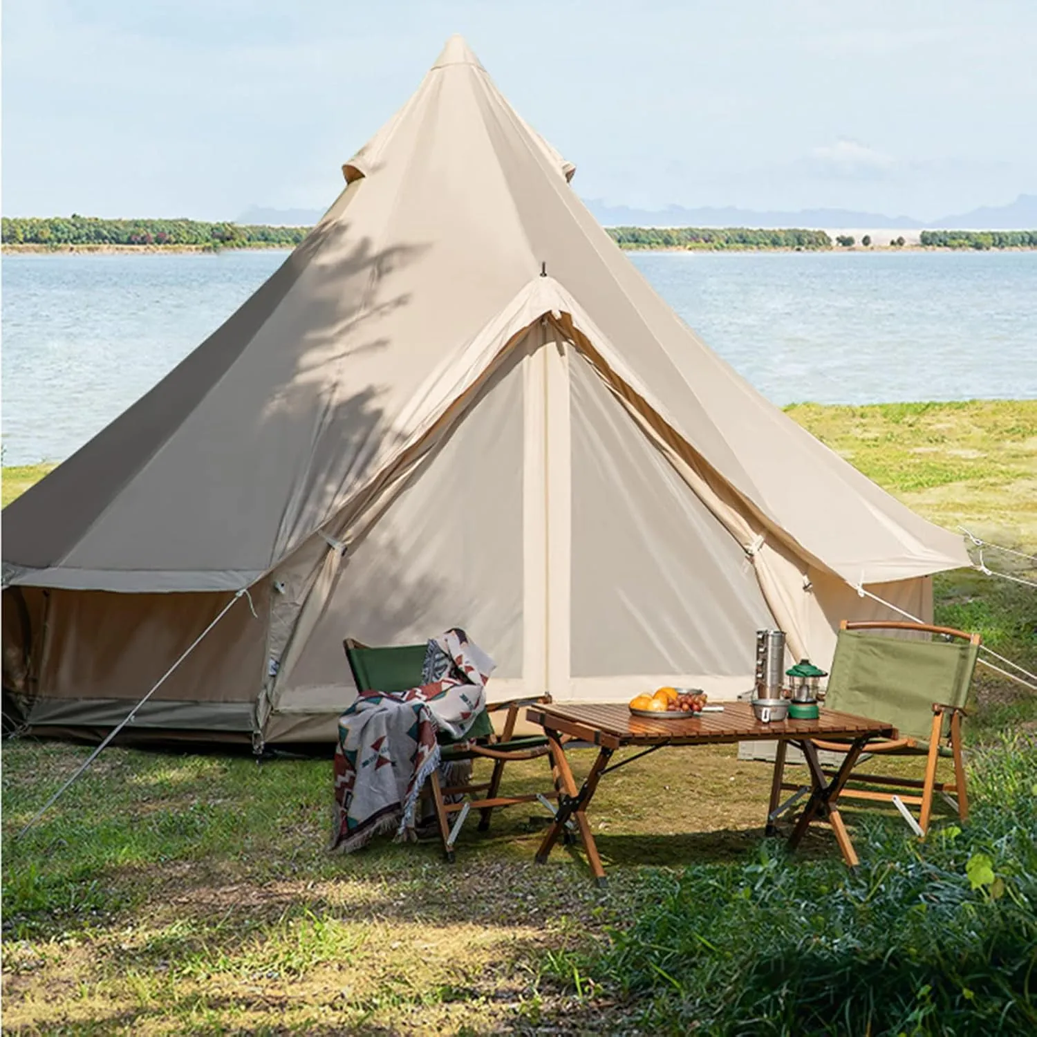 Cotton Bell Tent, Luxury Glamping Tent, Yurt Tents for All Year Living, Waterproof Bell Tent for 8-12 Person Family Camping Outdoor Hunting Christmas Party
