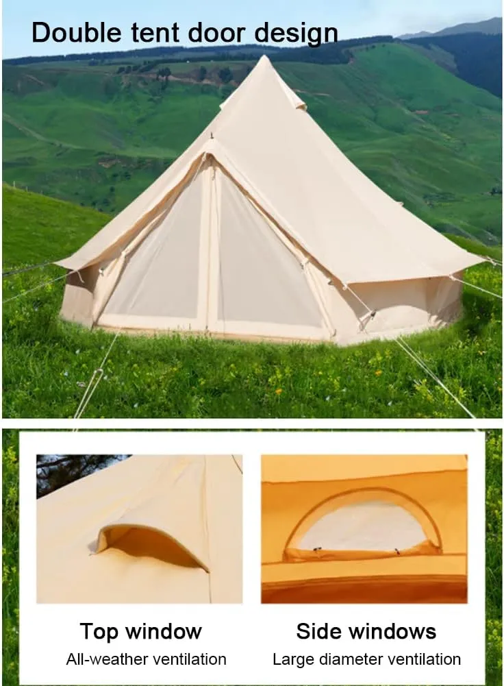 Cotton Bell Tent, Luxury Glamping Tent, Yurt Tents for All Year Living, Waterproof Bell Tent for 8-12 Person Family Camping Outdoor Hunting Christmas Party