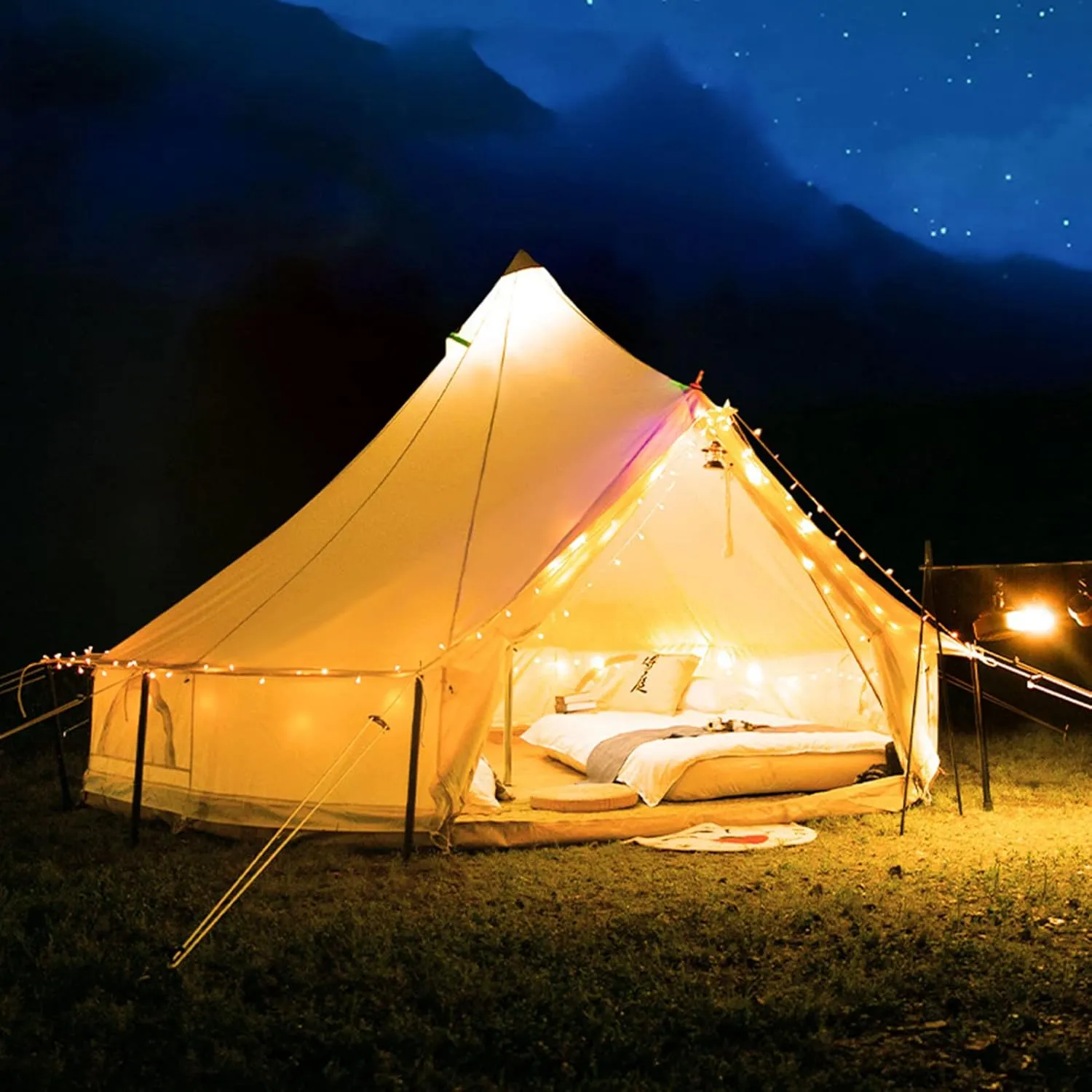 Cotton Bell Tent, Luxury Glamping Tent, Yurt Tents for All Year Living, Waterproof Bell Tent for 8-12 Person Family Camping Outdoor Hunting Christmas Party