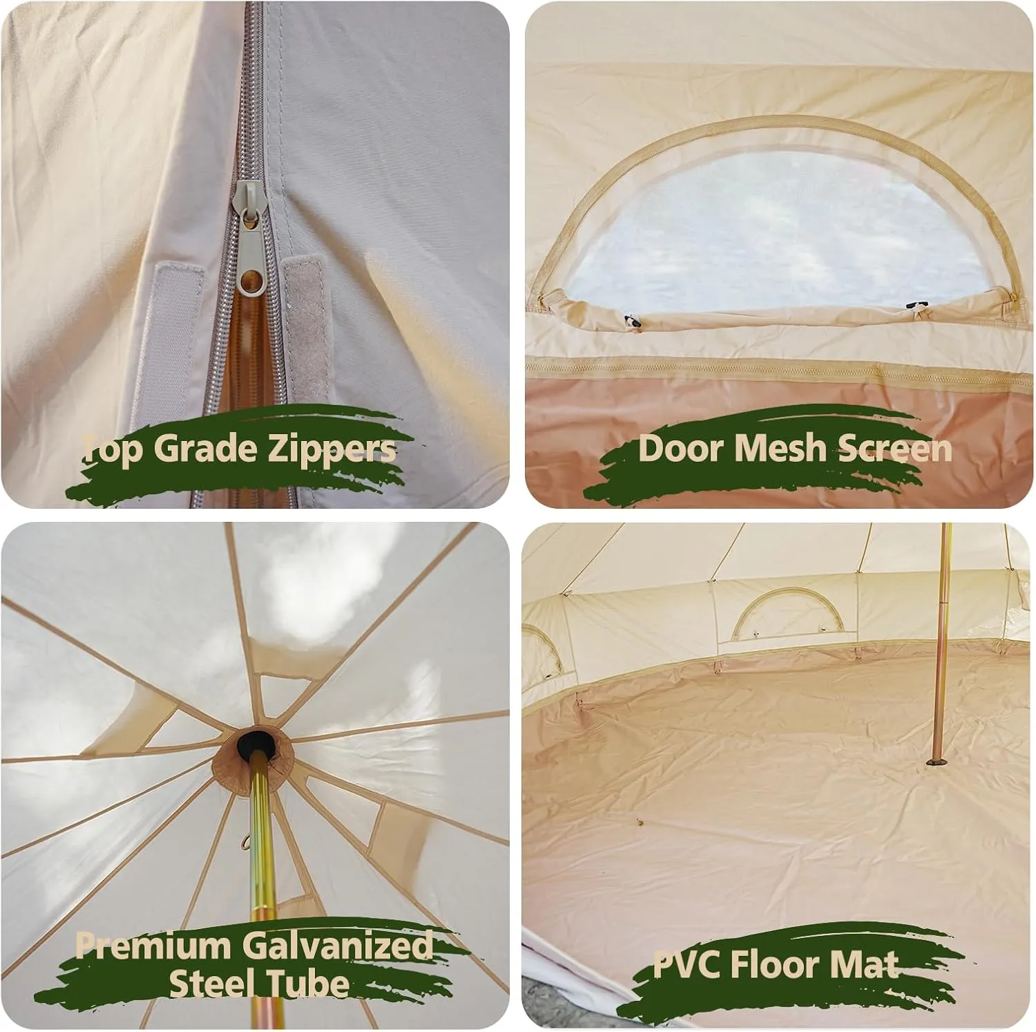 Cotton Canvas Bell Tent, Waterproof Large Tents with Sturdy Center & Door Pole and Space for 4/6/8 Person All 4 Season Camping Yurt Tent
