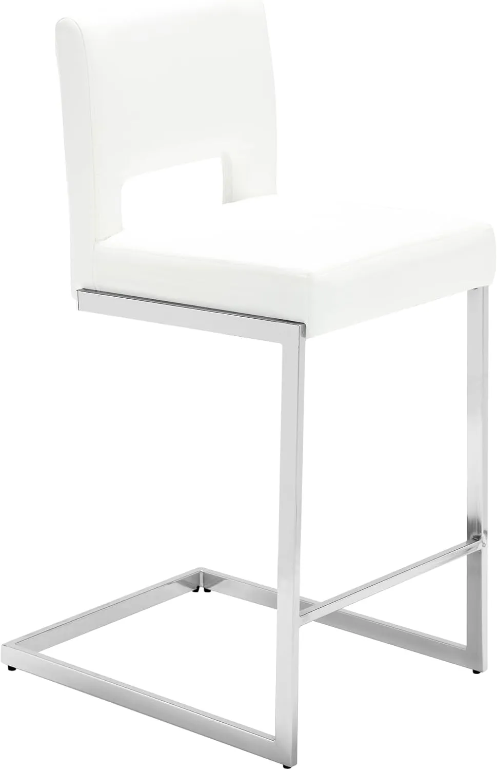 Counter Height Bar Stools Set of 3, Modern Counter Stools PU Leather Barstools with Hollow Back, 26" H Upholstered Armless Kitchen Island Stools White Bar Chairs with Chrome Metal Frame