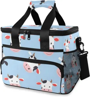Cow Farm Blue Cooler Bag Insulated Cooler Soft Sided Cooler 24 Can Portable Picnic Bag Large Leakproof Lunch Bag Box for Beach Grocery Camping Travel Car Men Women