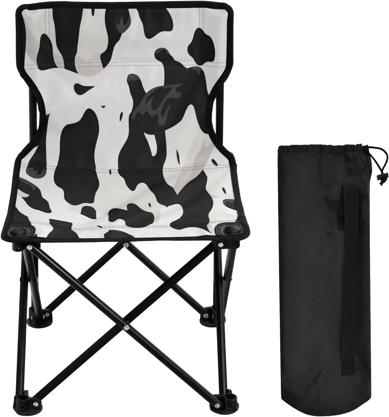 Cow Leopard Portable Outdoor Folding Chair Anti-Slip Padded Oxford Cloth Stool Camping Chair Small for Beach Hiking Fishing Gardening Quad Camp Chair