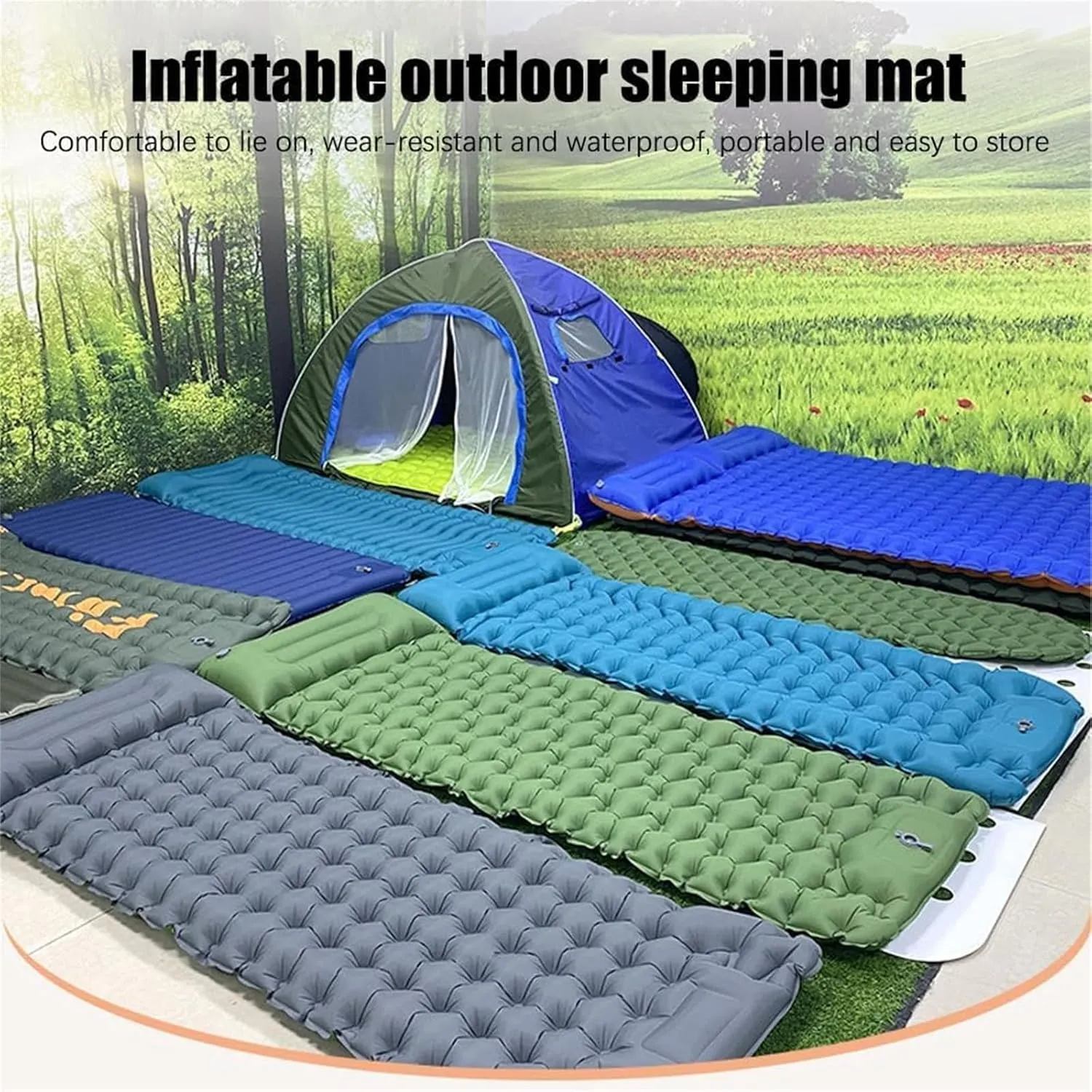 Coziya Matelas, 5cm Ultralight Inflatable Camping Mattress, Inflatable Sleeping Pad with Built-in Pillows, for Camping, Backpacking, Hiking, and Travel (Desert Yellow)