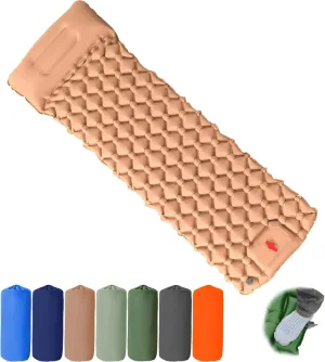 Coziya Matelas, 5cm Ultralight Inflatable Camping Mattress, Inflatable Sleeping Pad with Built-in Pillows, for Camping, Backpacking, Hiking, and Travel (Desert Yellow)