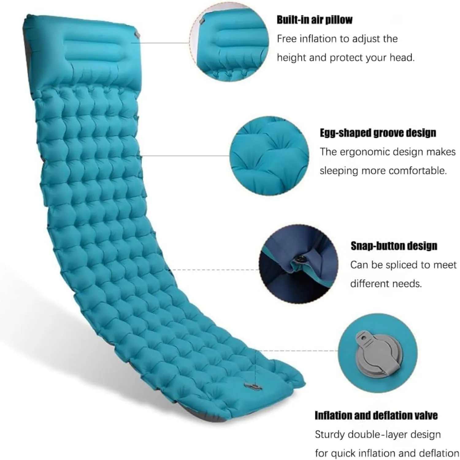 Coziya Matelas, Portable Waterproof Sleeping Pad, Ultralight Inflatable Camping Mattress, Built-in Pillow and Anti-Slip Design, for Camping, Travel, Home, Office (Light Green)