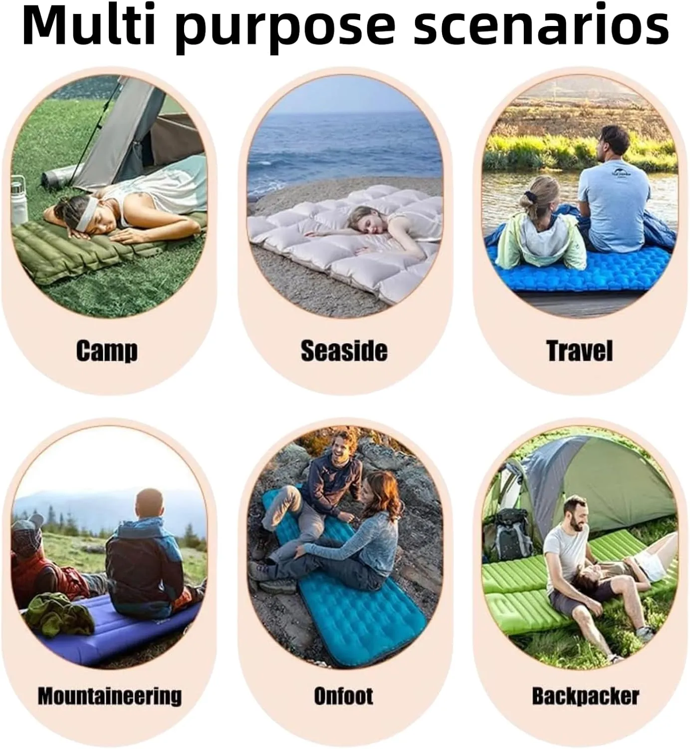 Coziya Matelas, Portable Waterproof Sleeping Pad, Ultralight Inflatable Camping Mattress, Built-in Pillow and Anti-Slip Design, for Camping, Travel, Home, Office (Light Green)