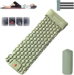 Coziya Matelas, Portable Waterproof Sleeping Pad, Ultralight Inflatable Camping Mattress, Built-in Pillow and Anti-Slip Design, for Camping, Travel, Home, Office (Light Green)