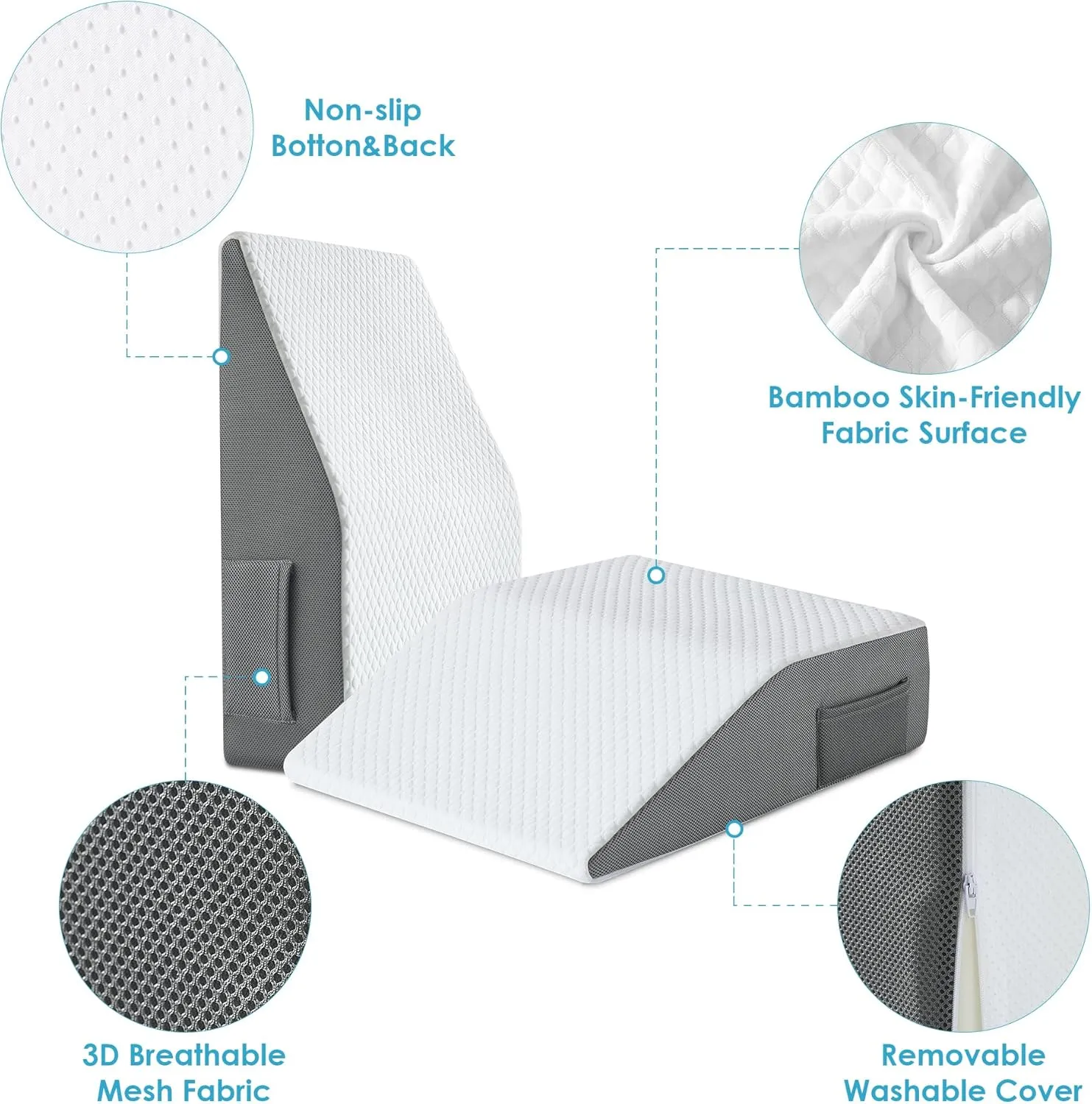 Cozymaker 6" Leg Elevation Pillows for Swelling, Cooling Gel Memory Foam Wedge Pillows for After Surgery, Sciatica Back Knee Hip Ankles Pain Relief, Leg Pillows for Sleeping