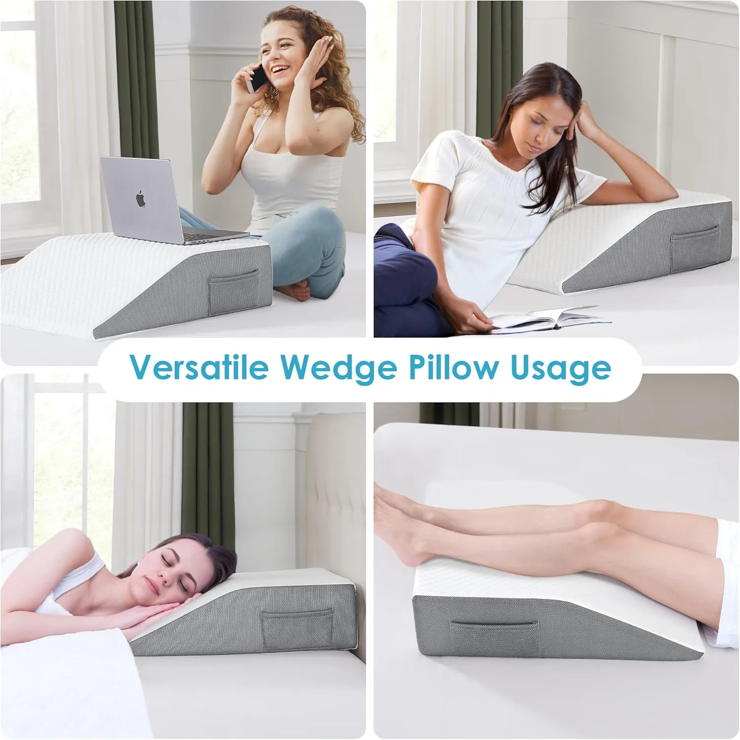 Cozymaker 6" Leg Elevation Pillows for Swelling, Cooling Gel Memory Foam Wedge Pillows for After Surgery, Sciatica Back Knee Hip Ankles Pain Relief, Leg Pillows for Sleeping