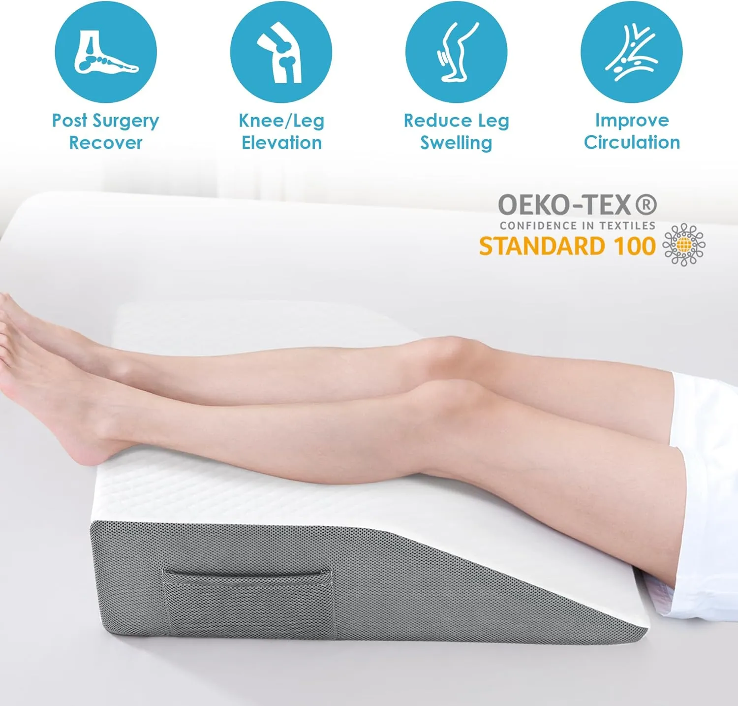 Cozymaker 6" Leg Elevation Pillows for Swelling, Cooling Gel Memory Foam Wedge Pillows for After Surgery, Sciatica Back Knee Hip Ankles Pain Relief, Leg Pillows for Sleeping