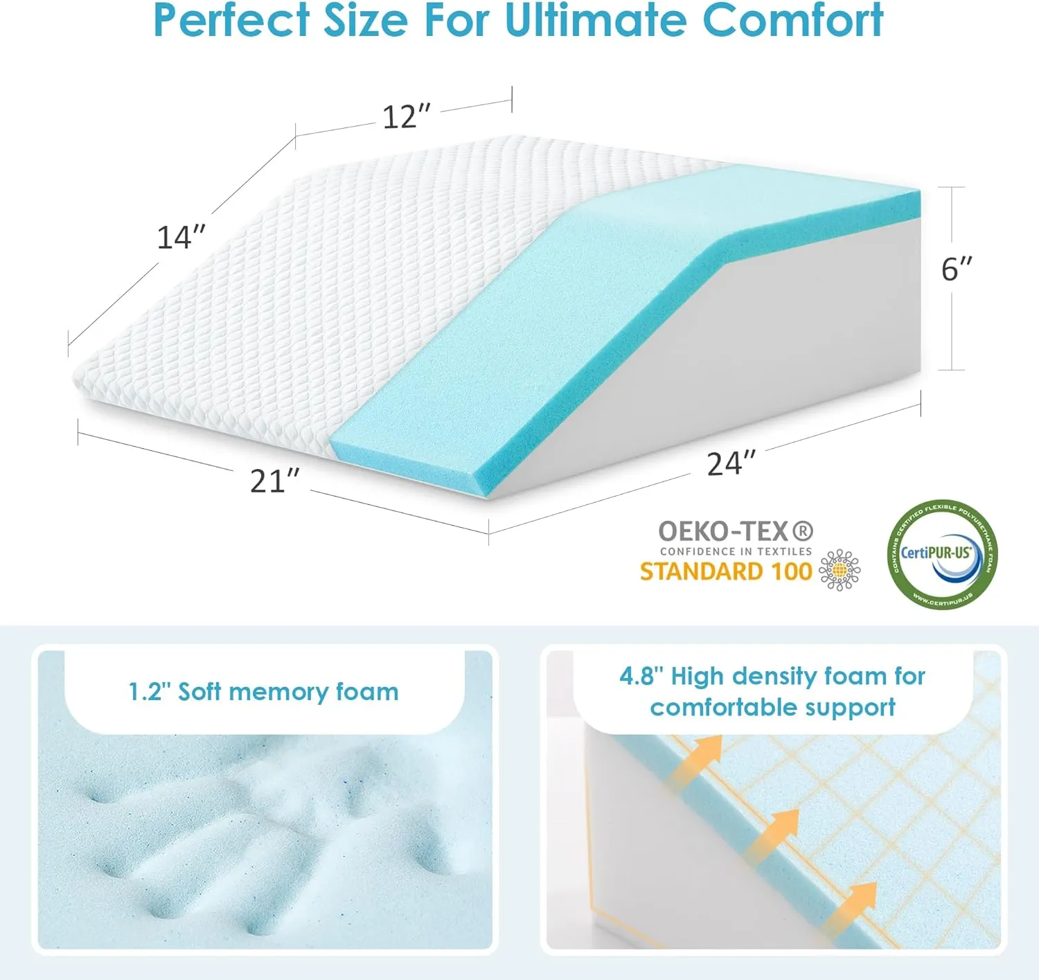 Cozymaker 6" Leg Elevation Pillows for Swelling, Cooling Gel Memory Foam Wedge Pillows for After Surgery, Sciatica Back Knee Hip Ankles Pain Relief, Leg Pillows for Sleeping