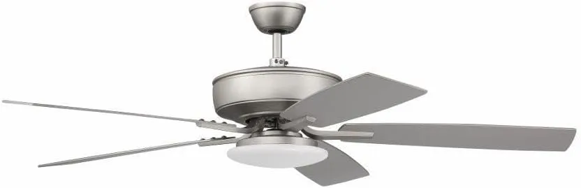 Craftmade Lighting P112BN5-52BNGW Pro Plus 112 Series - 52 Inch 5 Blade Ceiling Fan with Low Profile Light Kit, Brushed Satin Nickel Finish with Brushed Nickel/Greywood Blade Finish with Frost Glass