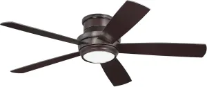 Craftmade TMPH52OB5 Tempo Sleek Profile Hugger Fan/Flush Mount Ceiling Fan with Dimmable LED Light and Remote, 5 Reversible Blades, Oiled Bronze
