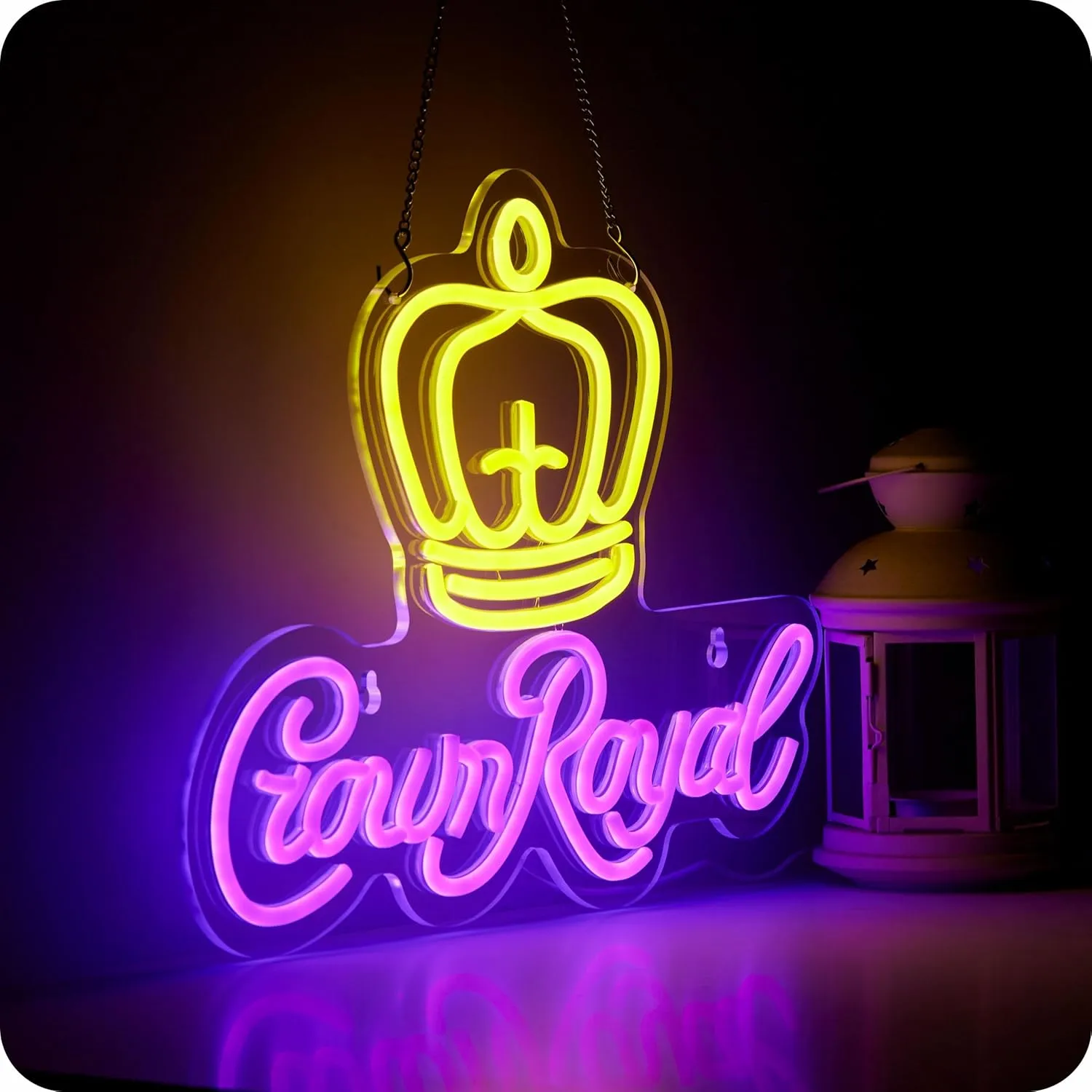 Crown Neon Sign for Wall Decor Beer Light Up Signs Whiskey LED Lights for Man Cave Bar Pub Store Party Club