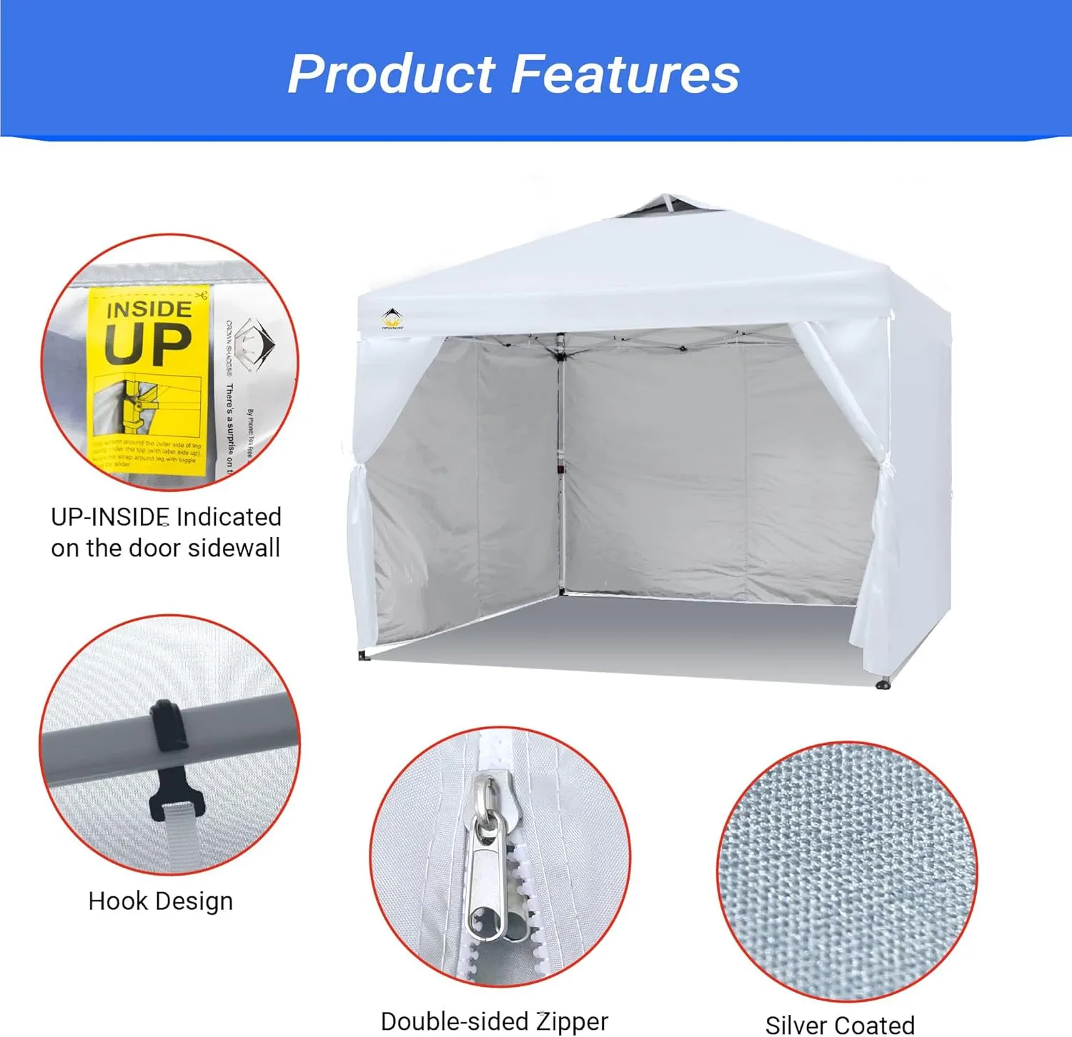 CROWN SHADES 10x10 Canopy Sidewalls (4pck) - Canopy Walls 10x10, Sidewalls for Canopy - Canopy Cover, Canopy Accessories, White