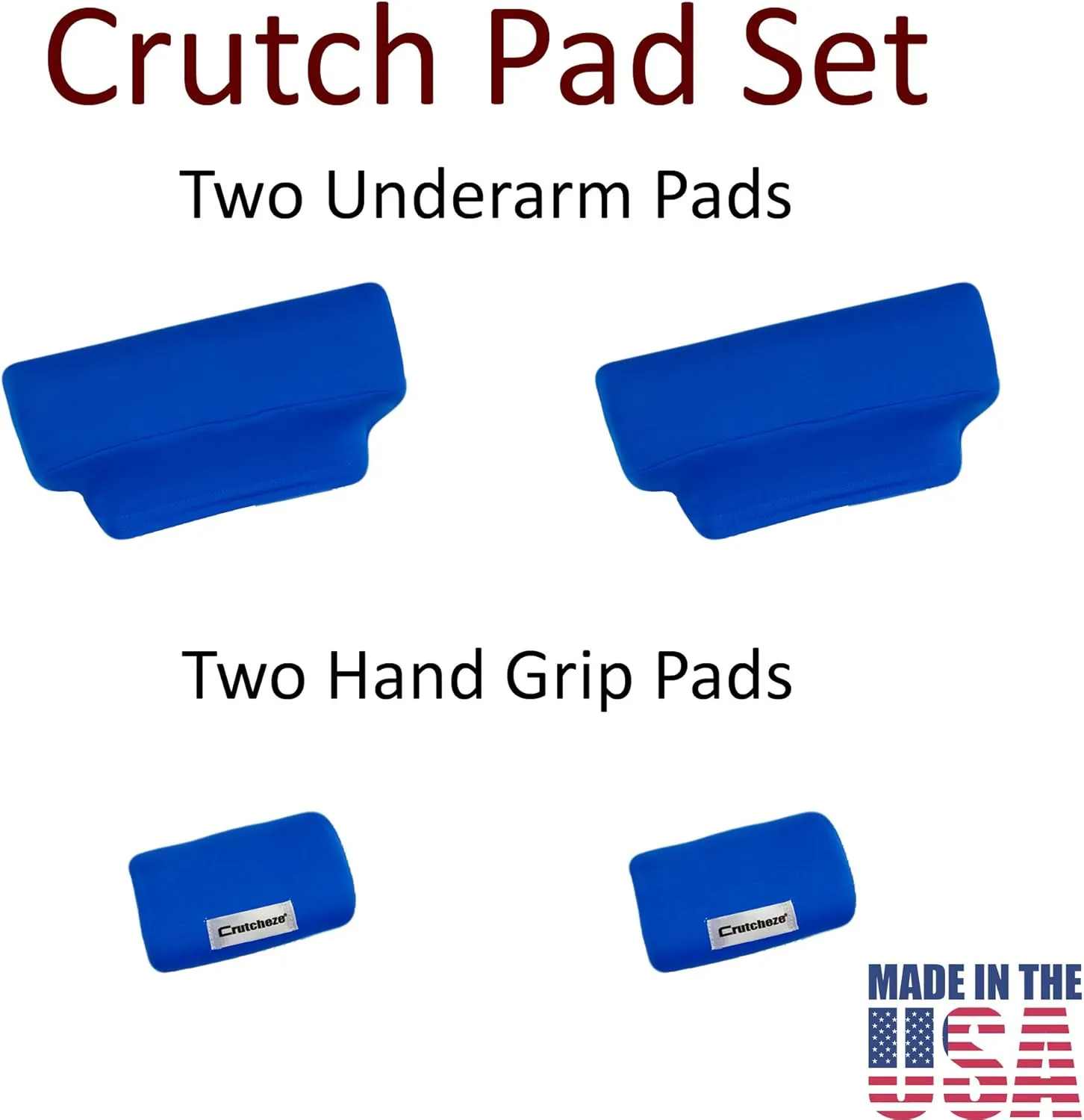 Crutcheze Premium USA Made Crutch Pad and Hand Grip Covers | Comfortable Underarm Padding Washable Breathable Moisture Wicking Orthopedic Products Accessories (Blue)