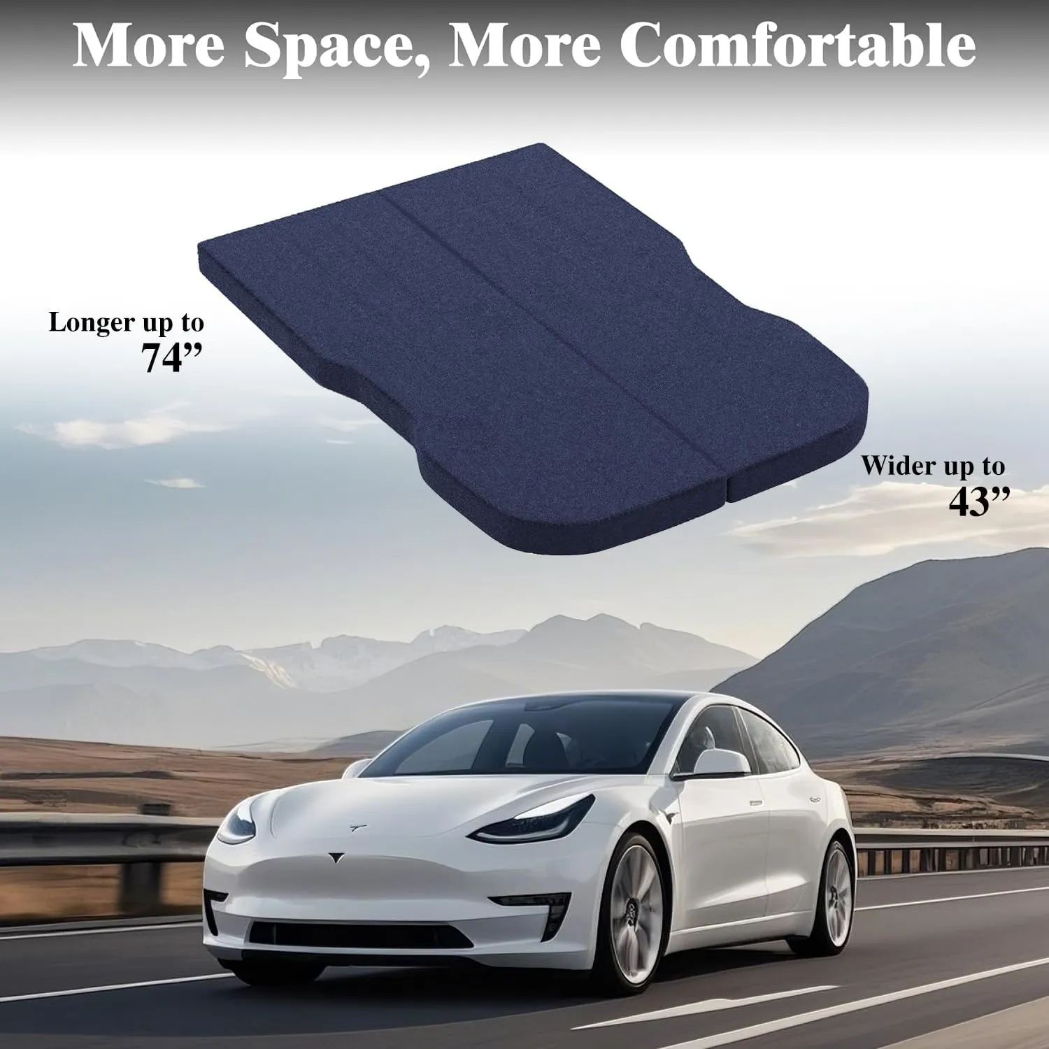 Custom Fit Tesla Model 3 Mattress 74"x43" 4-Inch Memory Foam Camping Bed Plush Washable Cover Foldable Car Sleeping Pad for Road Trips and Sedan Adventures