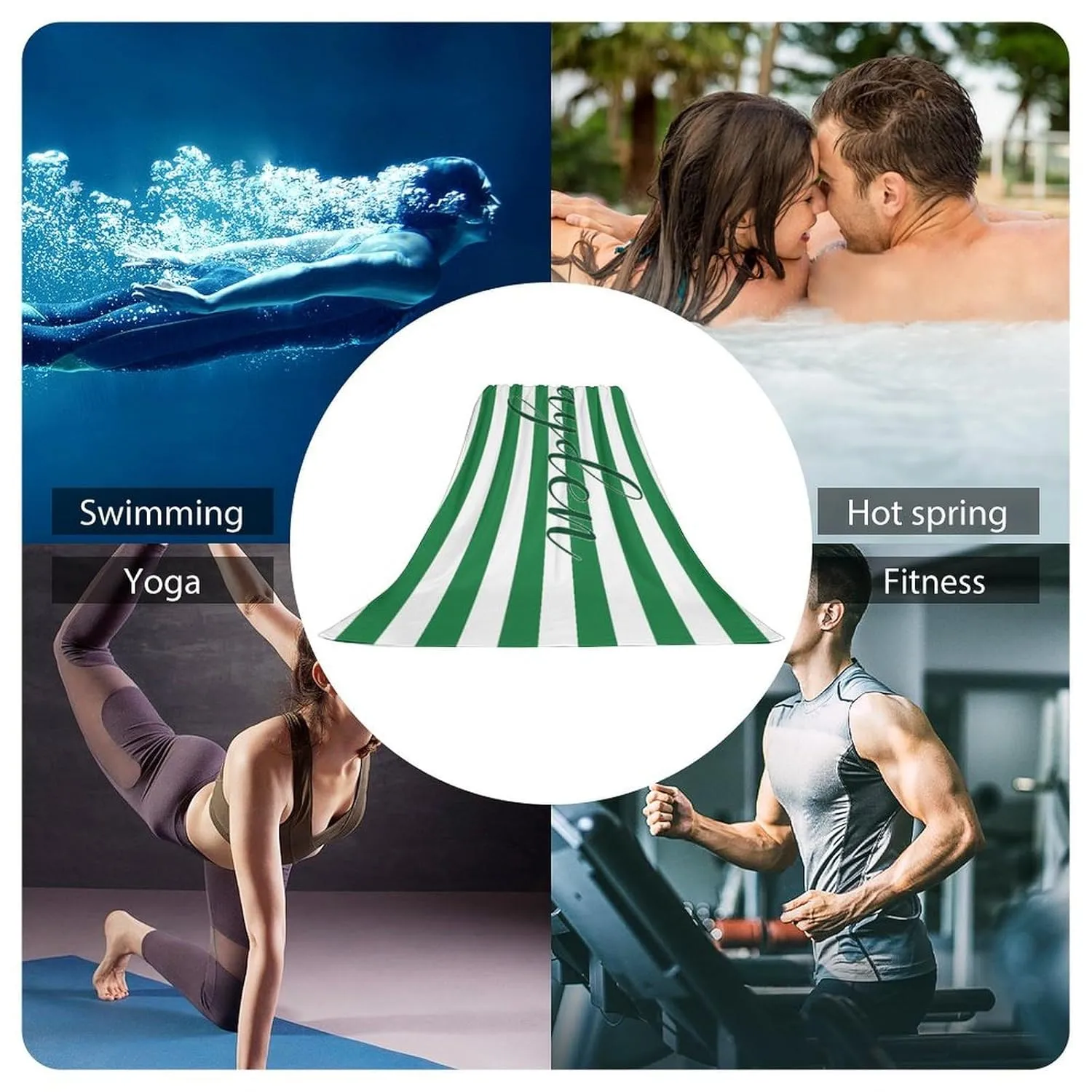 Customized Dark Green Hunter Green Beach Towel for Kids Toddler Boy Gift Custom Dark Green Pool Towels Designer Microfiber Minimalist Striped Swimming Towel for Girl Bathroom
