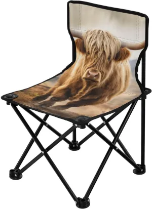 Cute Brown Cow Portable Outdoor Folding Chair Anti-Slip Padded Oxford Cloth Stool Camping Chair Small for Beach Hiking Fishing Gardening Quad Camp Chair