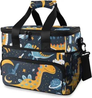 Cute Dinosaurs Space Cooler Bag Insulated Cooler Soft Sided Cooler 24 Can Portable Picnic Bag Large Leakproof Lunch Bag Box for Beach Grocery Camping Travel Car Men Women