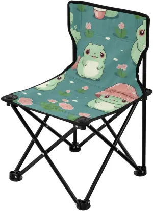 Cute Frogs (2) Portable Outdoor Folding Chair Anti-Slip Padded Oxford Cloth Stool Camping Chair Small for Beach Hiking Fishing Gardening Quad Camp Chair