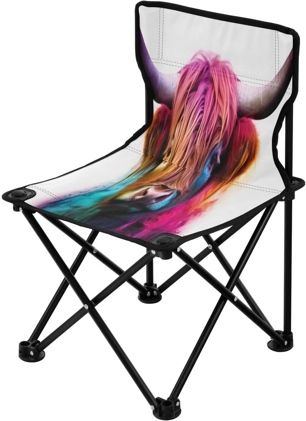 Cute Highland Cattle Portable Outdoor Folding Chair Anti-Slip Padded Oxford Cloth Stool Camping Chair Small for Beach Hiking Fishing Gardening Quad Camp Chair