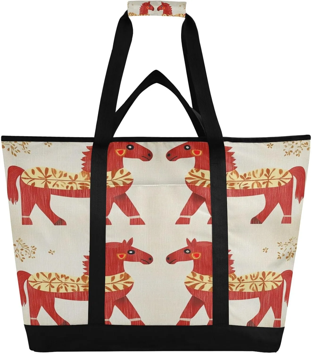 Cute Horse Reusable Insulated Lunchbox Cooler Bag, Leakproof Kitchen Grocery Bag Collapsible Portable Cooler Tote Bag for Picnic, Camping, Office, Travel