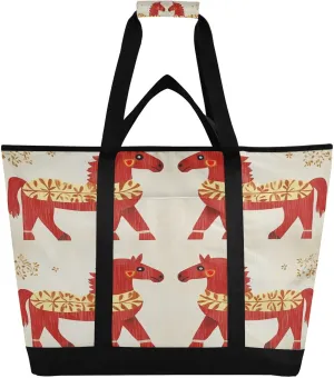 Cute Horse Reusable Insulated Lunchbox Cooler Bag, Leakproof Kitchen Grocery Bag Collapsible Portable Cooler Tote Bag for Picnic, Camping, Office, Travel