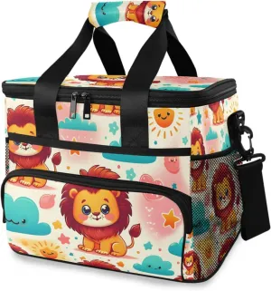 Cute Lion Colorful Cooler Bag Insulated Cooler Soft Sided Cooler 24 Can Portable Picnic Bag Large Leakproof Lunch Bag Box for Beach Grocery Camping Travel Car Men Women