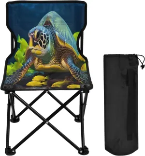 Cute Sea Turtle Fish Portable Outdoor Folding Chair Anti-Slip Padded Oxford Cloth Stool Camping Chair Small for Beach Hiking Fishing Gardening Quad Camp Chair