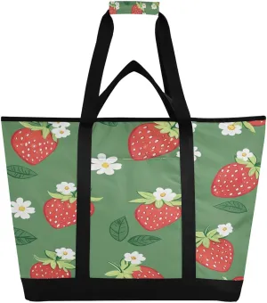 Cute Strawberries Reusable Insulated Lunchbox Cooler Bag, Leakproof Kitchen Grocery Bag Collapsible Portable Cooler Tote Bag for Picnic, Camping, Office, Travel